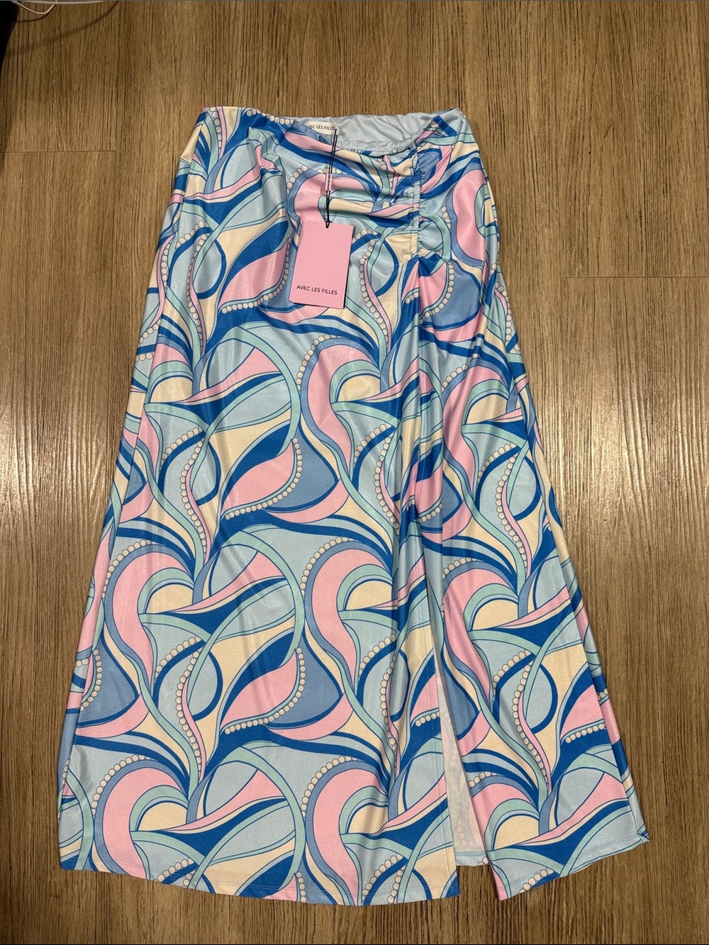 Avec Les Filles Styled Blue & Pink Print A-Line Skirt S